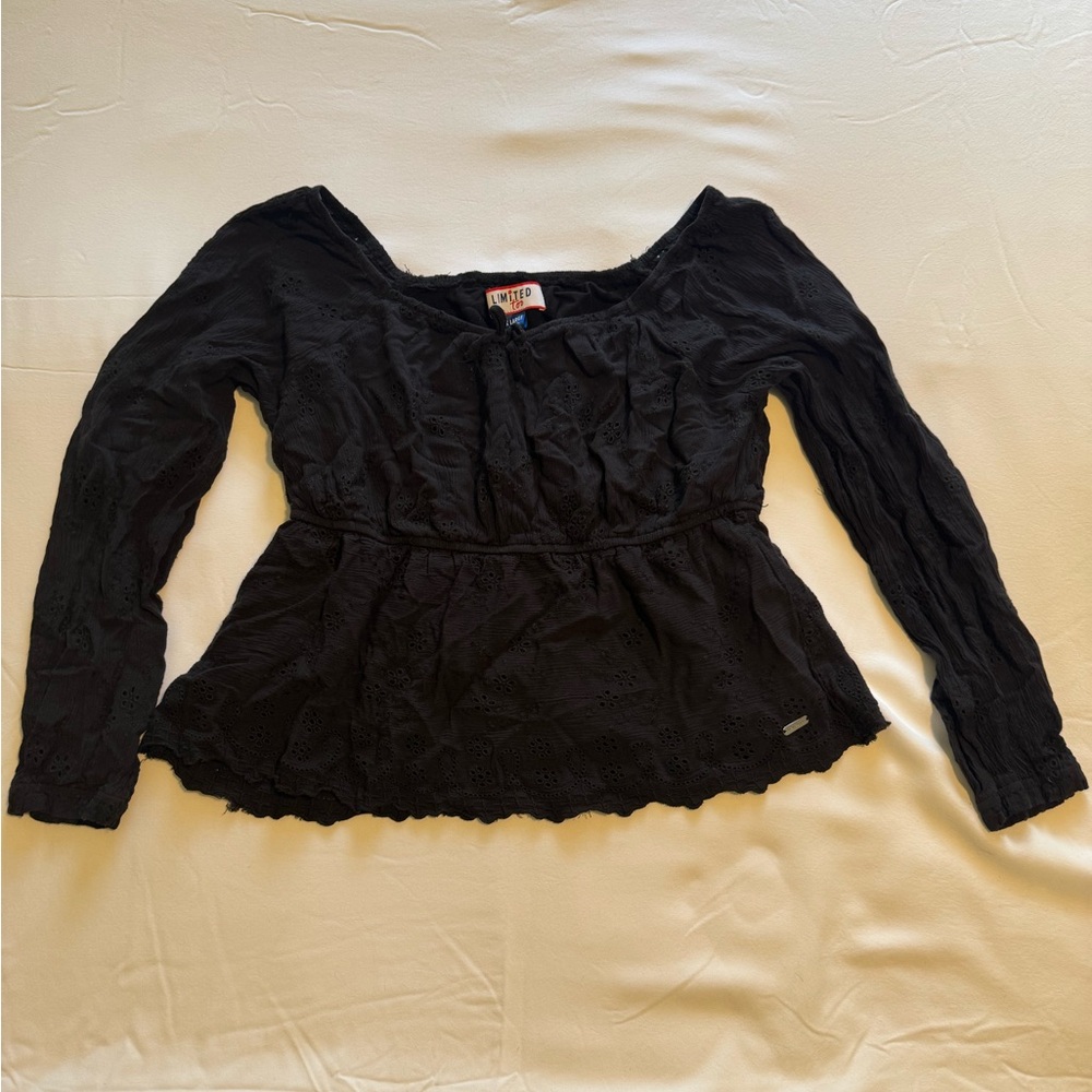 Limited Too Black Eyelet Lace Peplum Top Y2K Coquette Size XL